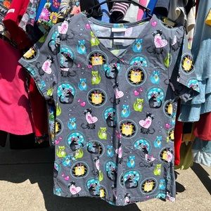 Womens Scrub Top - Cat Print